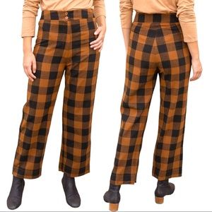 ALI GOLDEN Silk Fly Front Pant in Copper Black Plaid. Women’s Size Large. Rare